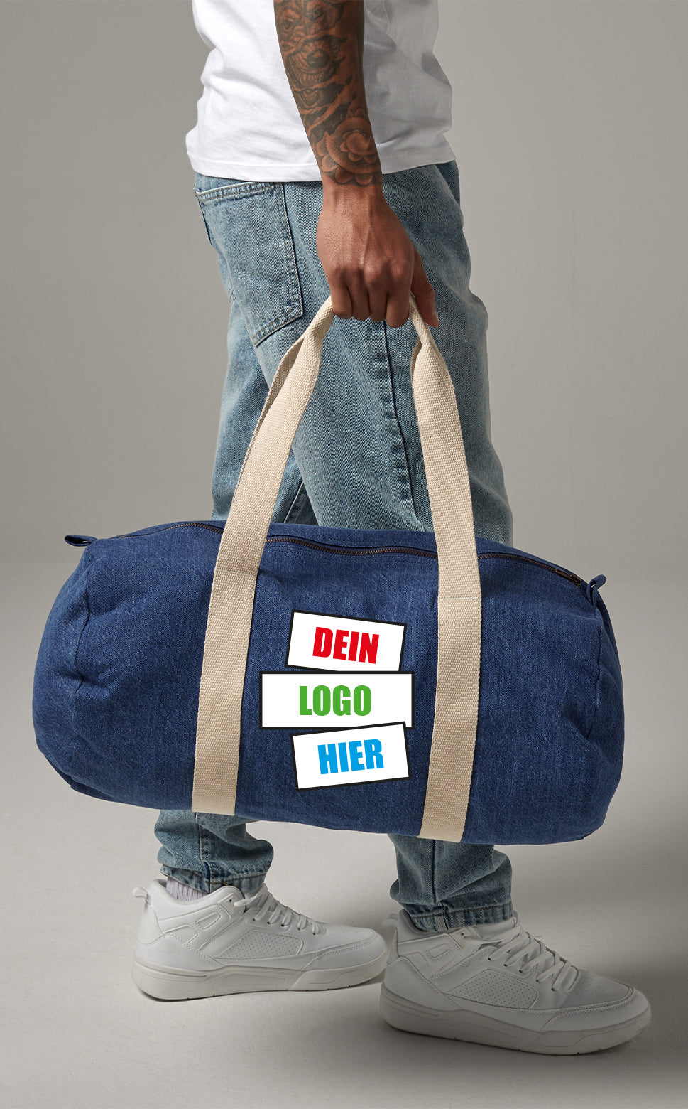 Bagbase Denim Barrel Bag Tasche – Frontansicht | SHIRTPLUS