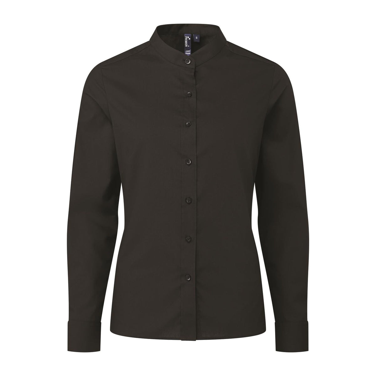 Blouse Premier Workwear Women´s Banded Collar Grandad Shirt in Black – front view