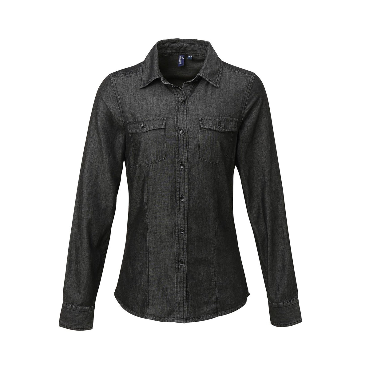 Blouse Premier Workwear Women´s Jeans Stitch Denim Shirt in Black Denim – front view