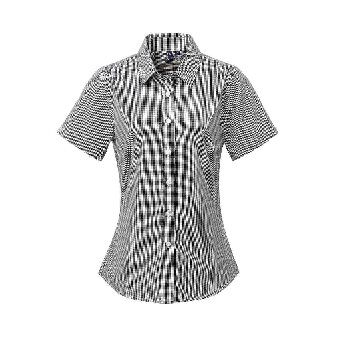 Blouse Premier Workwear Women´s Microcheck (Gingham) Short Sleeve Cotton Shirt in Black/White – front view
