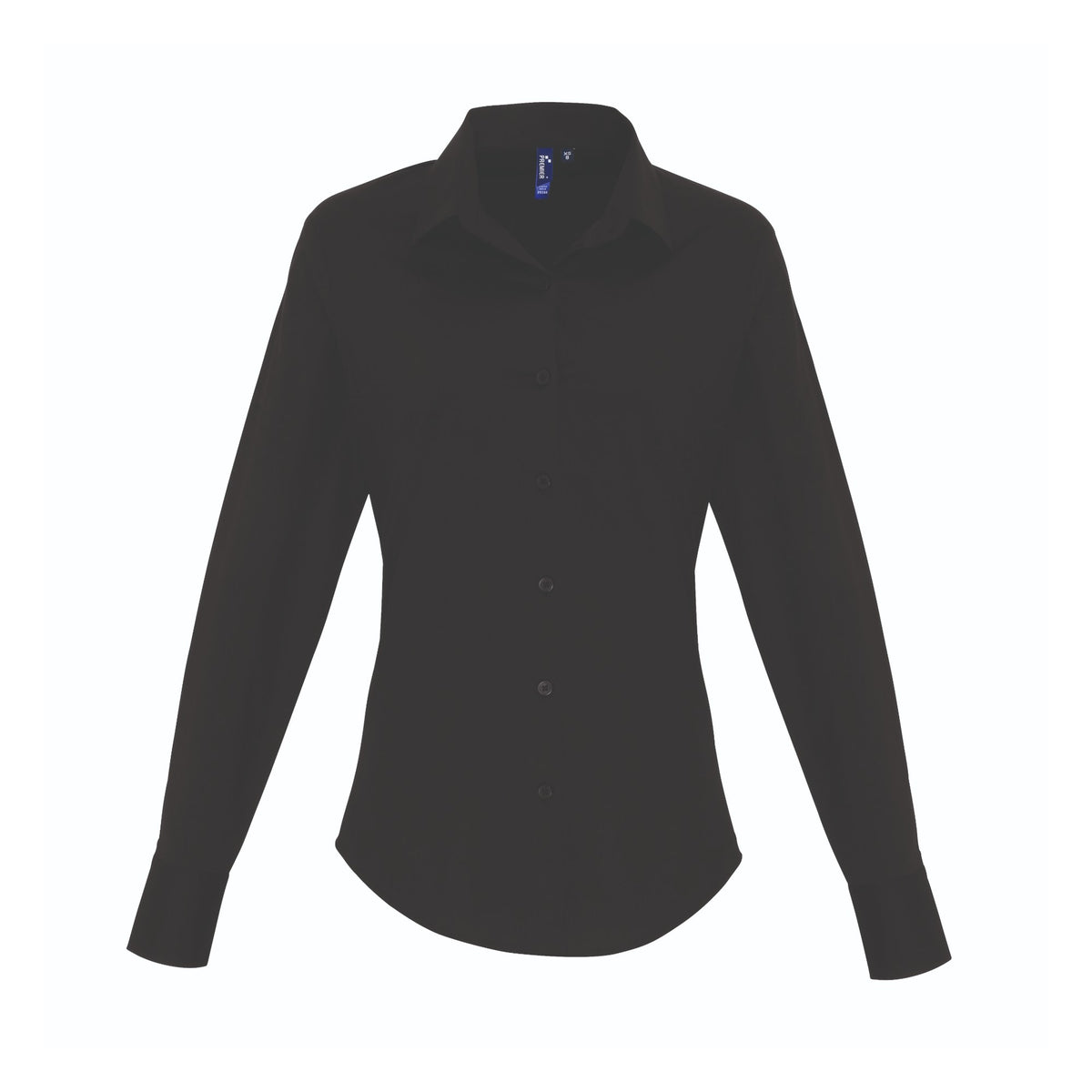 Blouse Premier Workwear Women´s Stretch Fit Poplin Long Sleeve Cotton Shirt in Black – front view