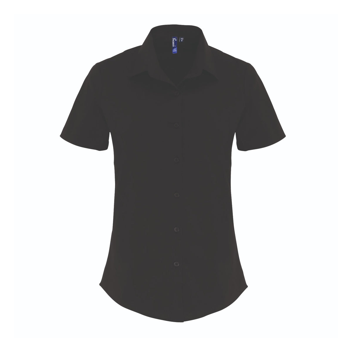 Blouse Premier Workwear Women´s Stretch Fit Poplin Short Sleeve Cotton Shirt in Black – front view