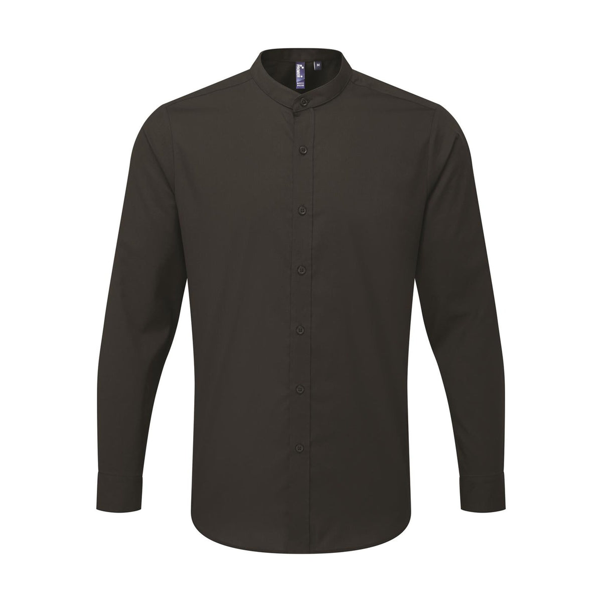 Shirt Premier Workwear Men´s Banded Collar Grandad Long Sleeve Shirt in Black – front view