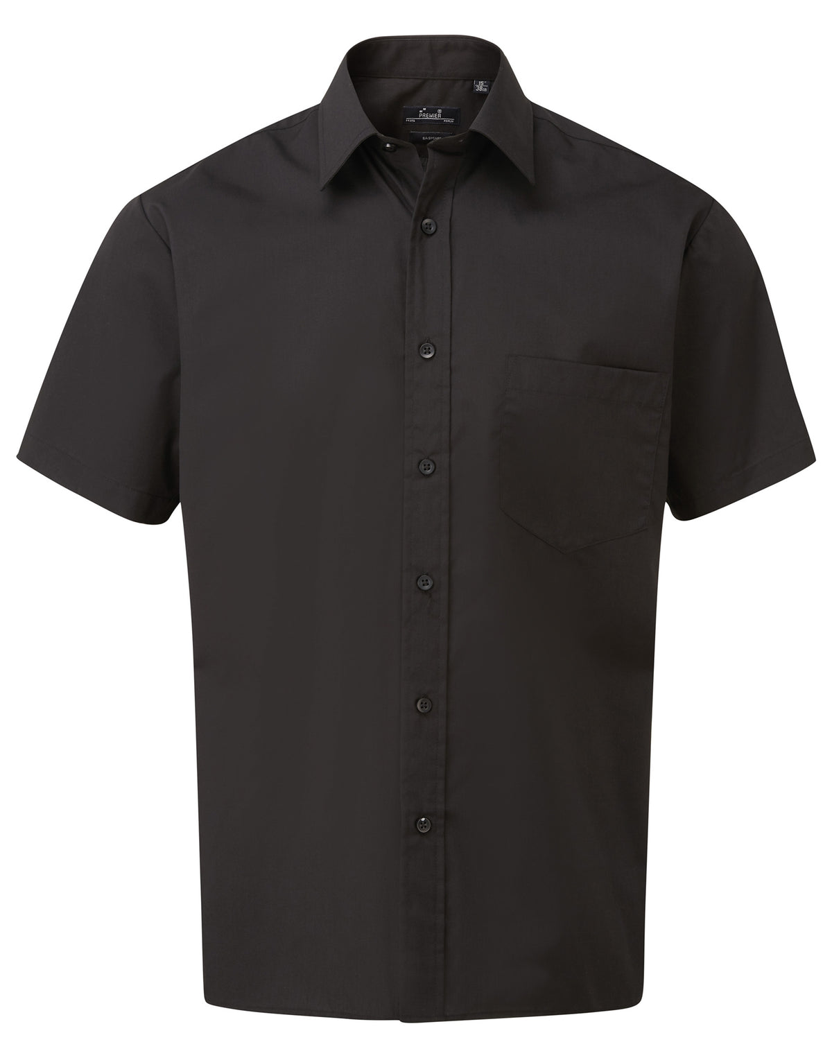 Hemd Premier Workwear Men´s Poplin Short Sleeve Shirt in Black – Vorderansicht