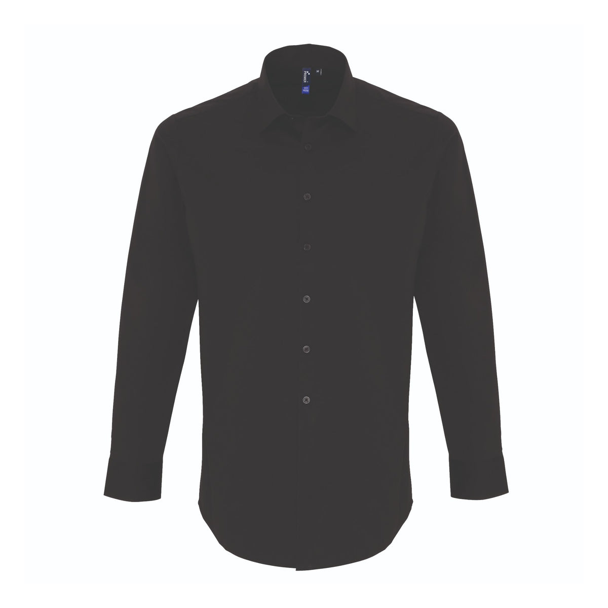 Shirt Premier Workwear Men´s Stretch Fit Poplin Long Sleeve Cotton Shirt in Black – front view