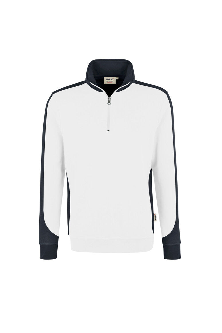 HAKRO MIKRALINAR® Zip-Sweatshirt Contrast 476 in Weiß/Anthrazit – Vorderansicht