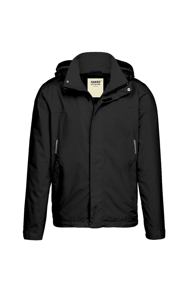 HAKRO Hooded Rain Jacket 862 in black – front view