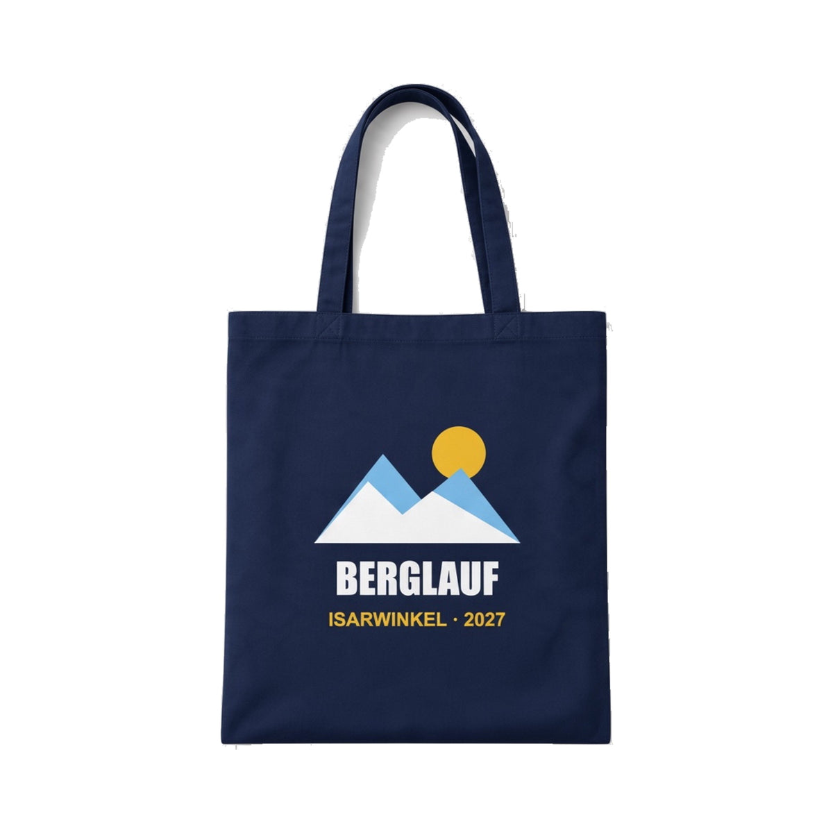Mit KI bearbeitet: Baumwolltasche Westford Mill WM101 in French Navy mit 3-farbigem Siebdruck, Vorderansicht