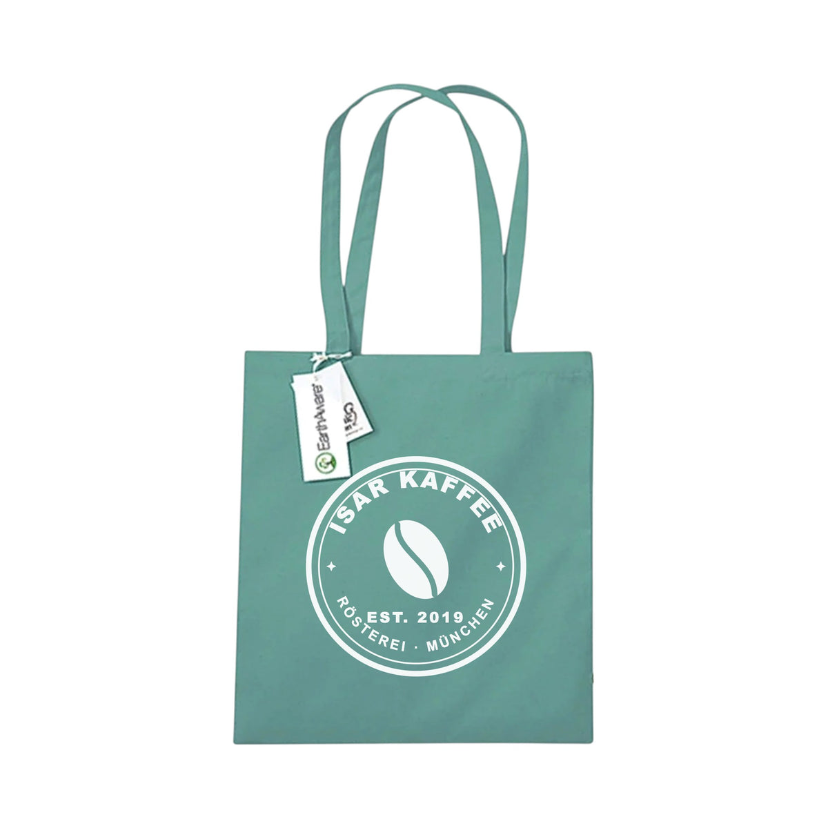 Mit KI bearbeitet: Baumwolltasche Westford Mill WM801 in Sage Green mit 1-farbigem Siebdruck, Vorderansicht