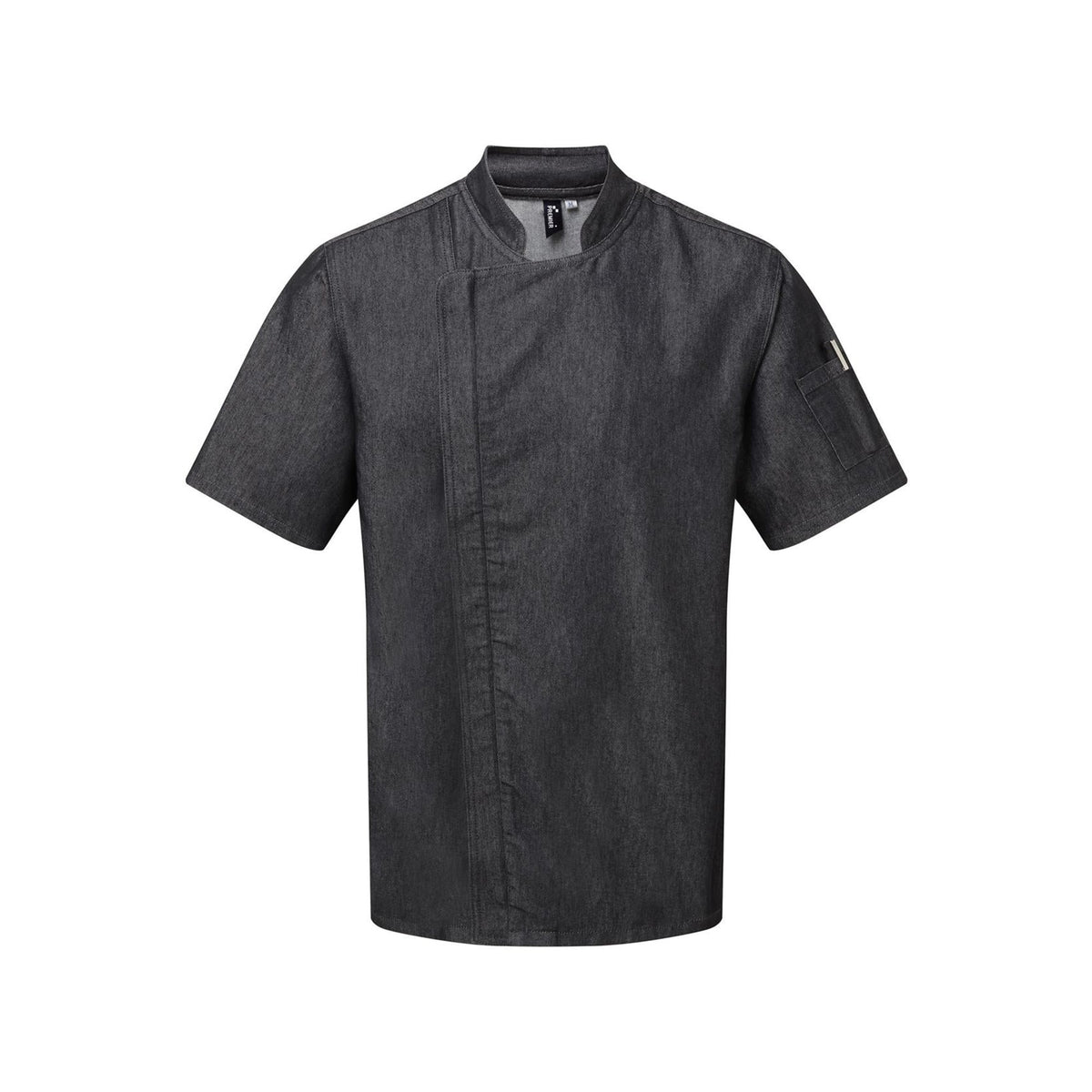 Chef's jacket Premier Workwear Chef´s Zip-Close Short Sleeve Jacket in Black Denim – front view