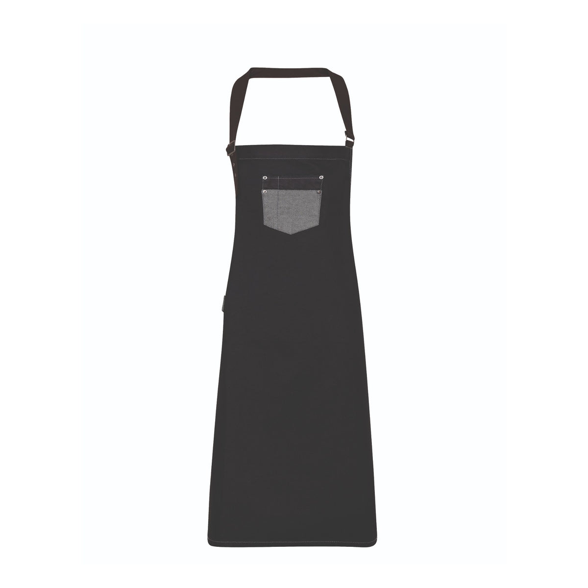 Bib apron Premier Workwear Division Waxed Look Denim Bib Apron With Faux Leather in Black Denim – front view
