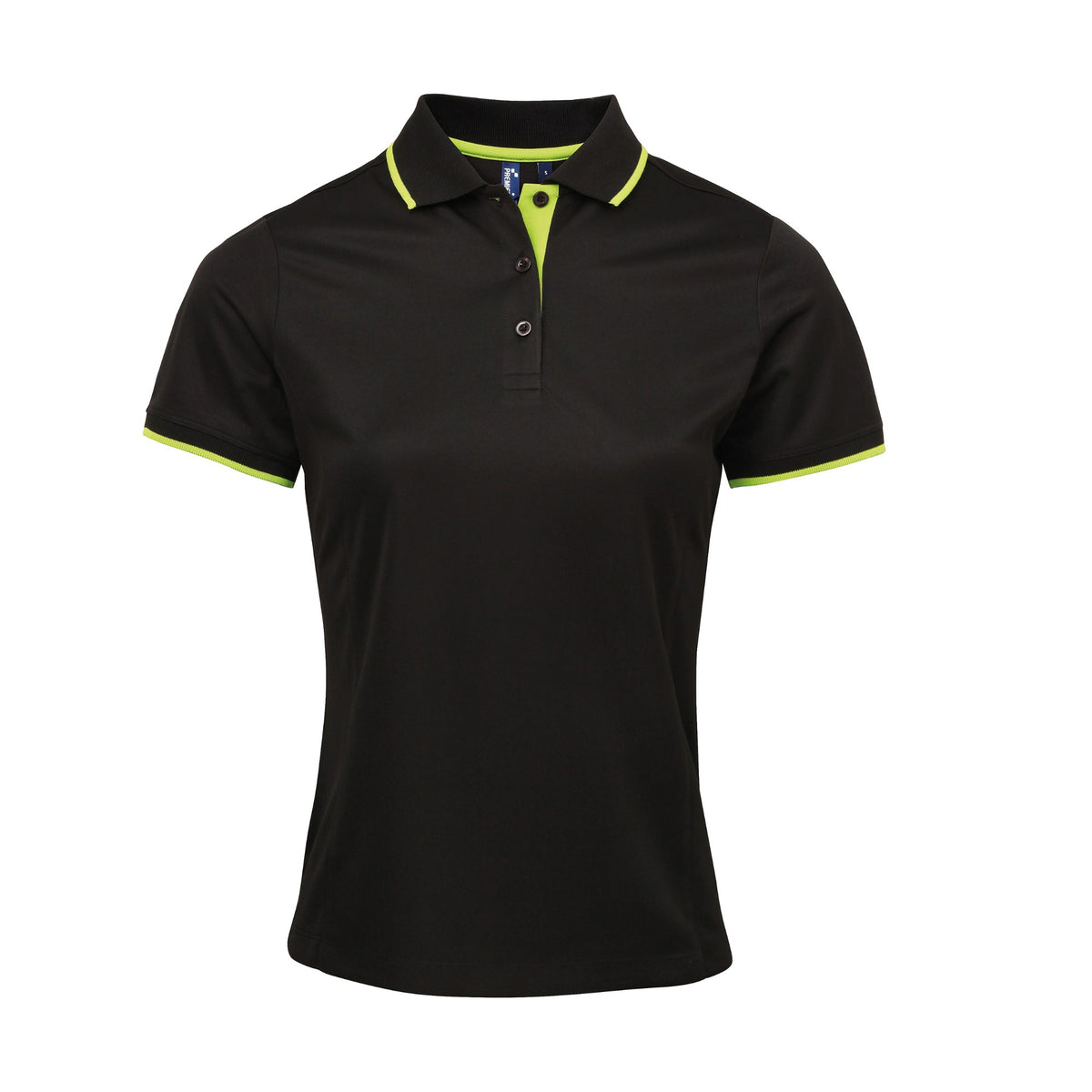 Polo shirt Premier Workwear Women´s Contrast Coolchecker® Polo in Black/Lime – front view