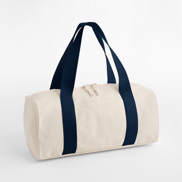Reisetasche BagBase Edit Canvas Duffle in Natural / Navy – Vorderansicht