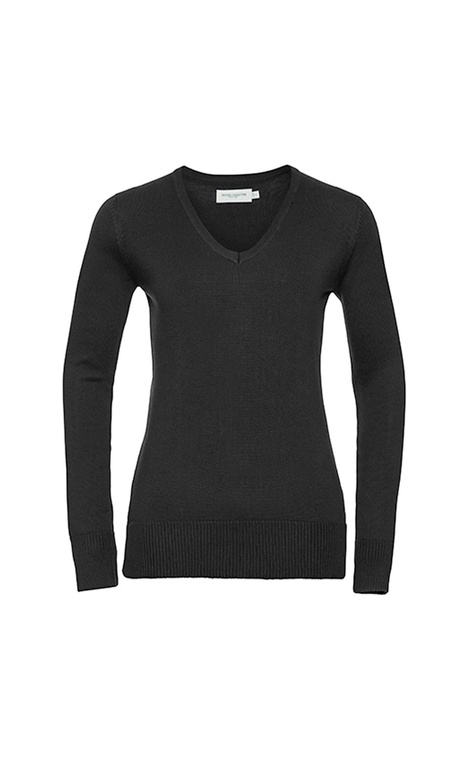 SHIRTPLUS Damen Strickpullover mit V-Ausschnitt aus pflegeleichtem Cotton Blend™ Material in Schwarz