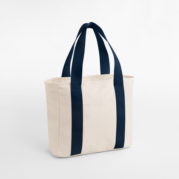 Tragetasche BagBase Edit Canvas Tote in Natural / Navy – Vorderansicht