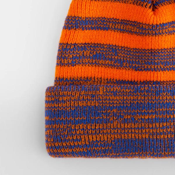 Mütze Beechfield Team Stripe Beanie in Orange/Royal – Vorderansicht