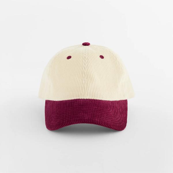 Cap Beechfield Contrast Peak Corduroy in Natural/Burgundy – Vorderansicht