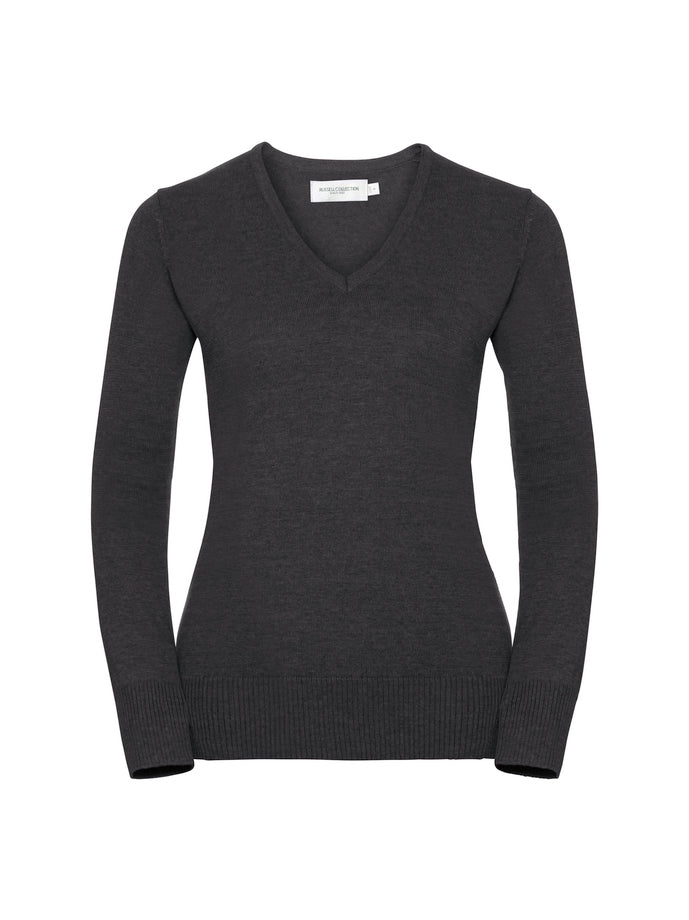 Ladies´ V-Neck Knitted Pullover-Charcoal Marl