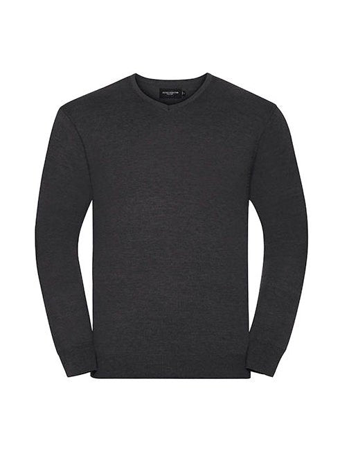 Men´s V-Neck Knitted Pullover-Charcoal Marl