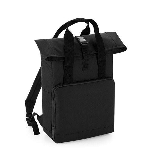 Recycled Mini Twin Handle Roll-Top Backpack-Black