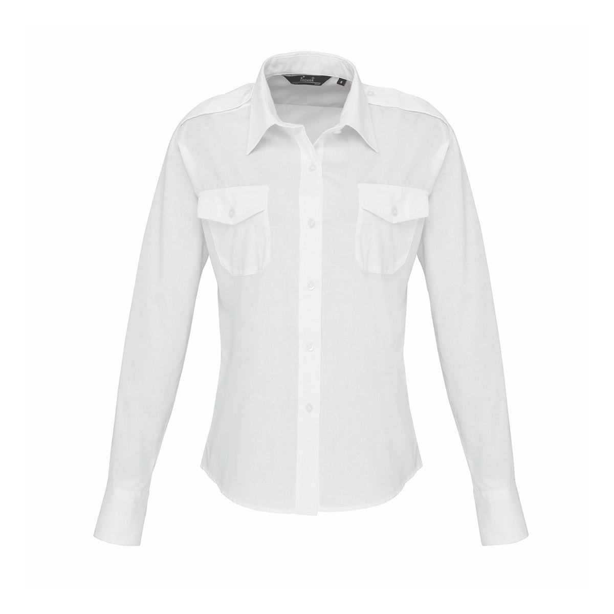 Blouse Premier Workwear Women´s Long Sleeve Pilot Shirt in White – front view