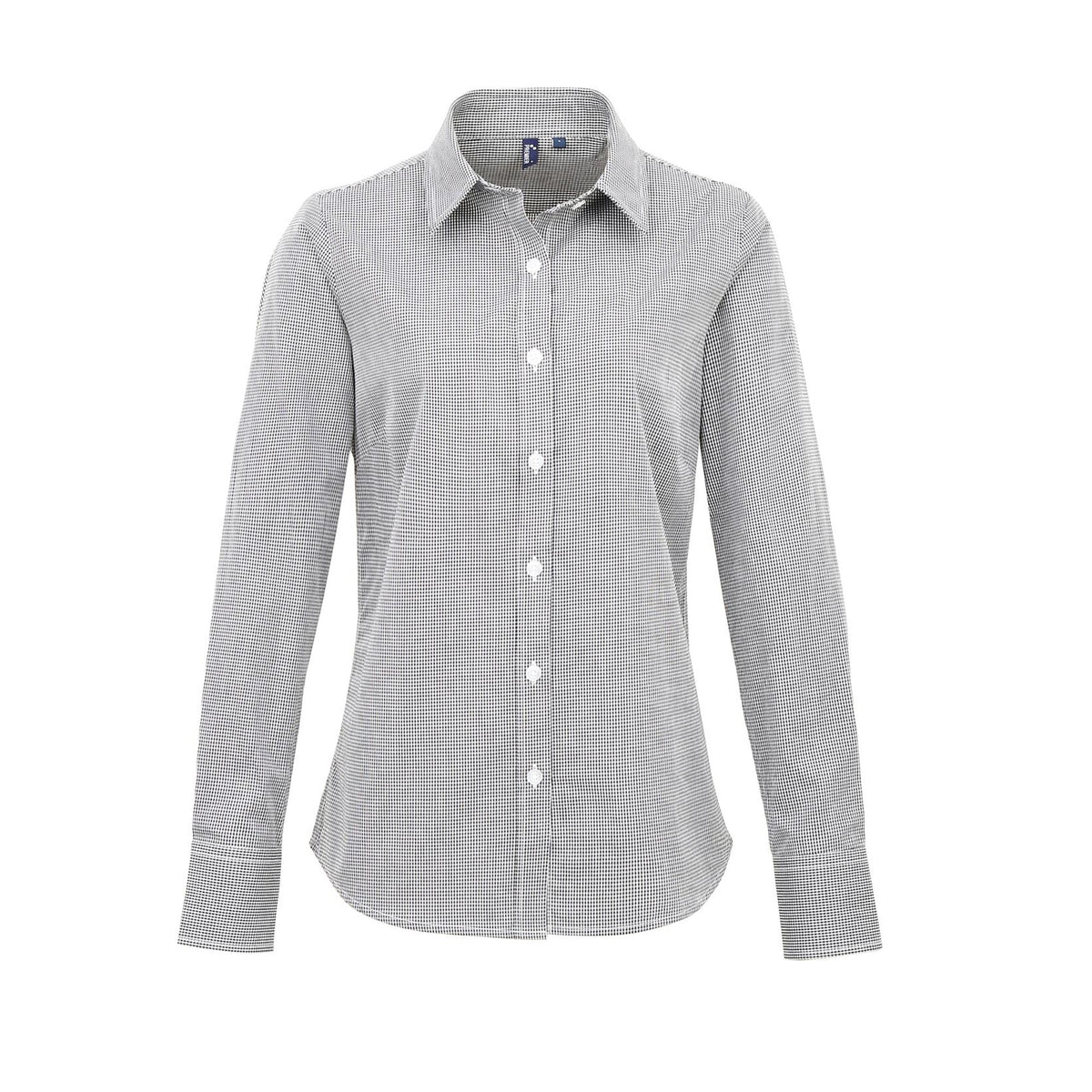 Blouse Premier Workwear Women´s Microcheck (Gingham) Long Sleeve Cotton Shirt in Black/White – front view
