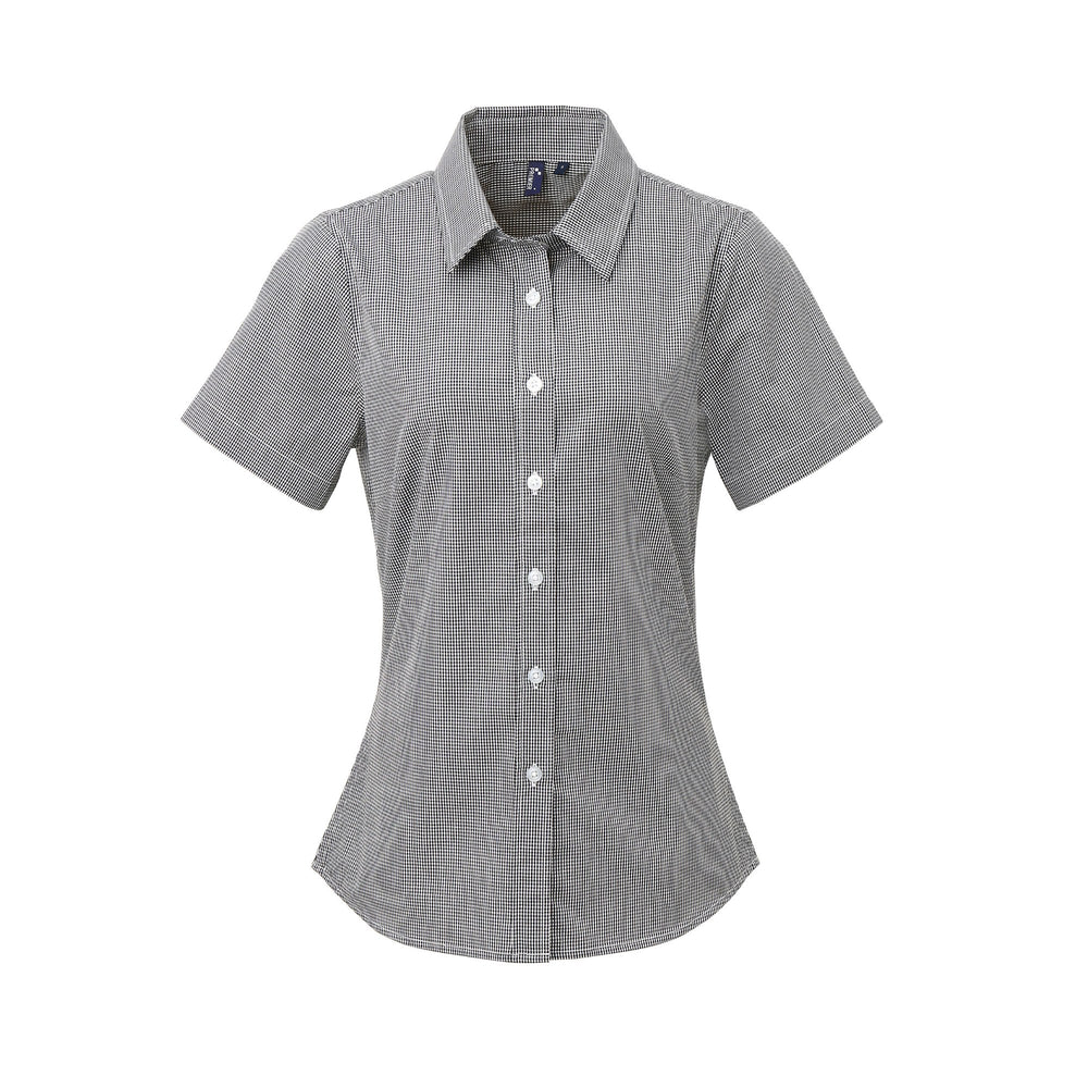 Bluse Women´s Microcheck (Gingham) Short Sleeve Cotton Shirt