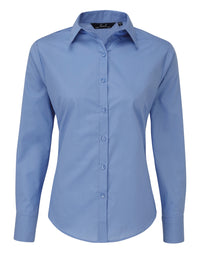 Bluse Premier Workwear Women´s Poplin Long Sleeve Blouse in Mid Blue – Vorderansicht – Bild 9