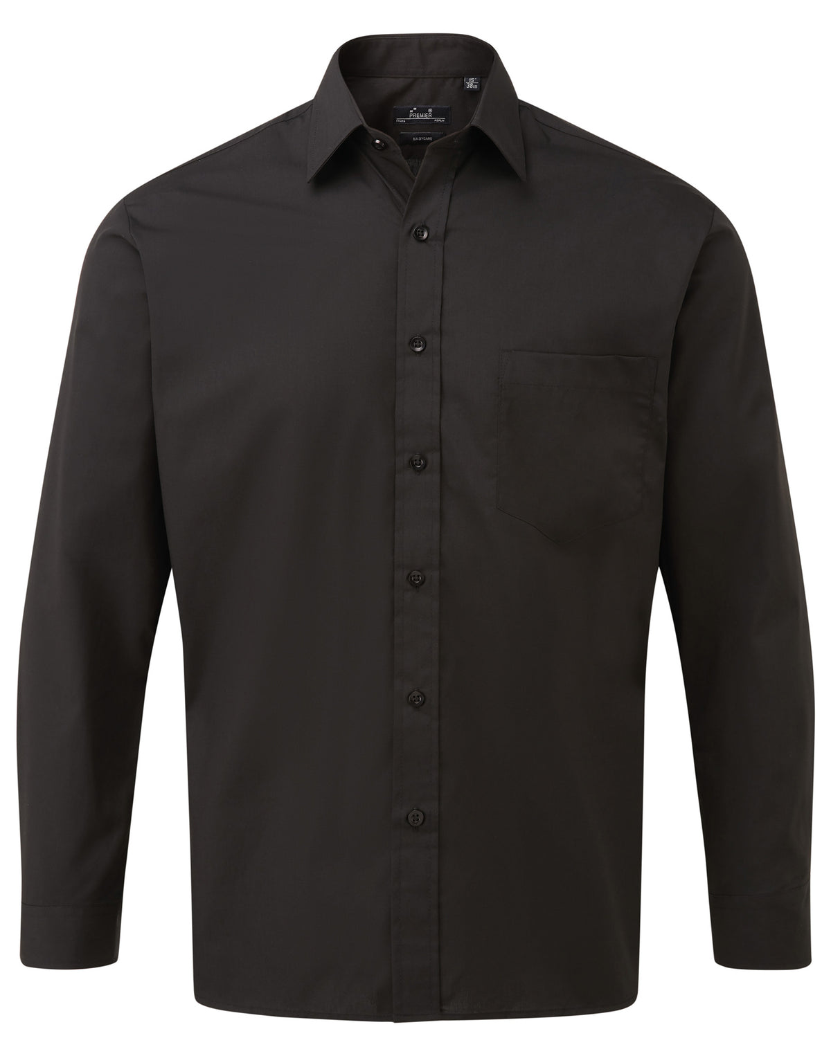 Hemd Premier Workwear Men´s Poplin Long Sleeve Shirt in Black – Vorderansicht