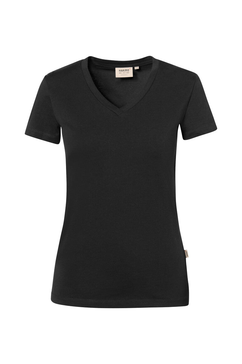 HAKRO Stretch V-Neck Shirt Women 172 in black – front view
