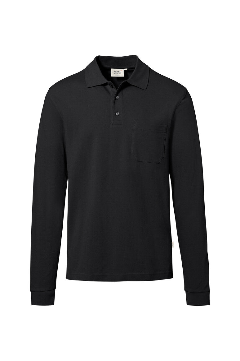 HAKRO MIKRALINAR® NXT Pocket Long-Sleeve Polo 817 in black – front view