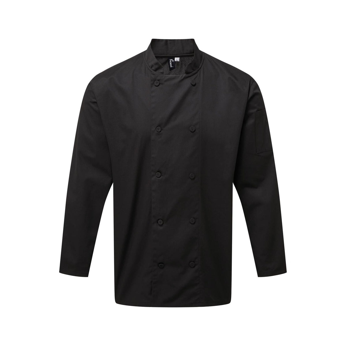 Kochjacke Premier Workwear Chef´s Long Sleeve Coolchecker® Jacket in Black – Vorderansicht