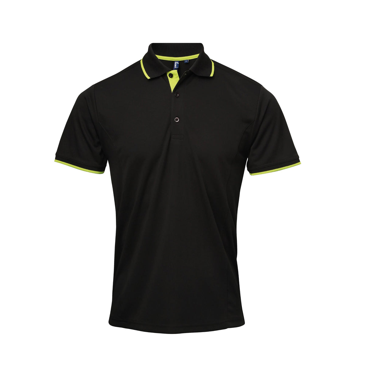 Polo shirt Premier Workwear Men´s Contrast Coolchecker® Polo in Black/Lime – front view
