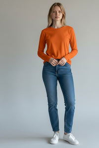 SHIRTPLUS women's orange long sleeve t-shirt made from 100% cotton with a modern fit and crew neck. – Bild 9