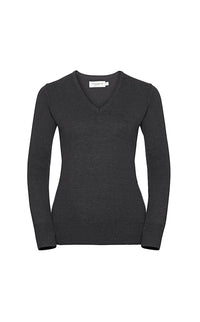 SHIRTPLUS Strickpullover für Damen mit V-Ausschnitt, aus pflegeleichtem Baumwollmischgewebe in Anthrazit. – Bild 6