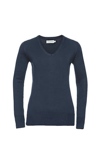 SHIRTPLUS Damen Strickpullover mit V-Ausschnitt aus pflegeleichtem Baumwollgemisch in Dunkelblau – Bild 8