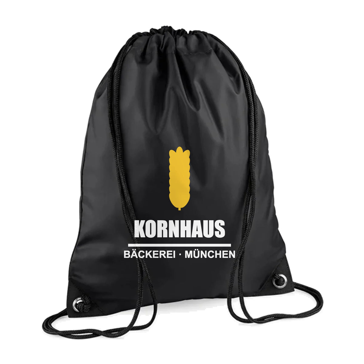 Turnbeutel BagBase BG10 in Black mit 2-farbigem Siebdruck, Vorderansicht