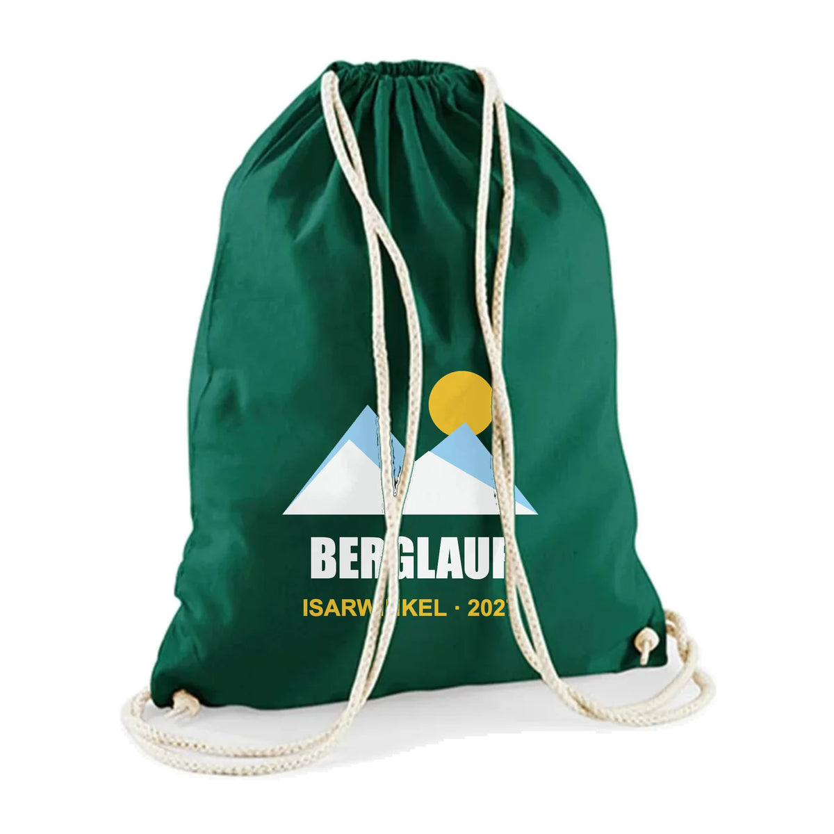 Turnbeutel Westford Mill WM110 in Bottle Green mit 3-farbigem Siebdruck, Vorderansicht