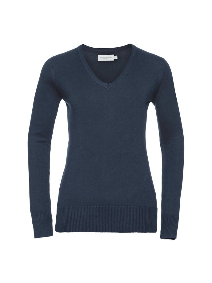 Ladies´ V-Neck Knitted Pullover-French Navy