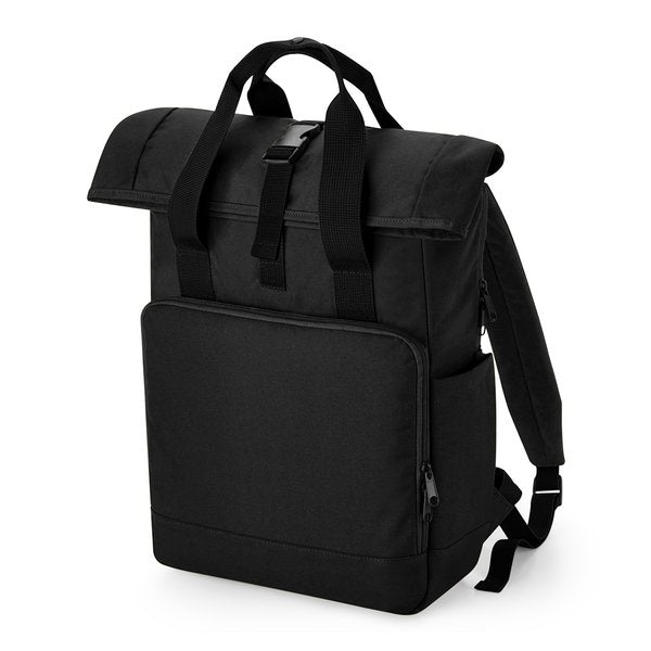 Recycled Twin Handle Roll-Top Laptop Backpack-Black